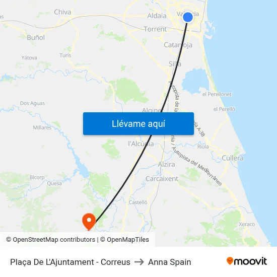 Plaça De L'Ajuntament - Correus to Anna Spain map