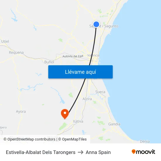 Estivella-Albalat Dels Tarongers to Anna Spain map