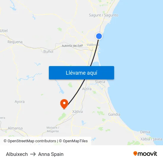 Albuixech to Anna Spain map
