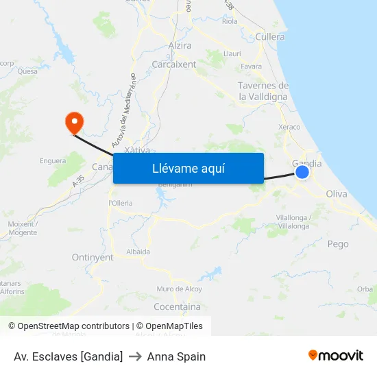 Av. Esclaves [Gandia] to Anna Spain map