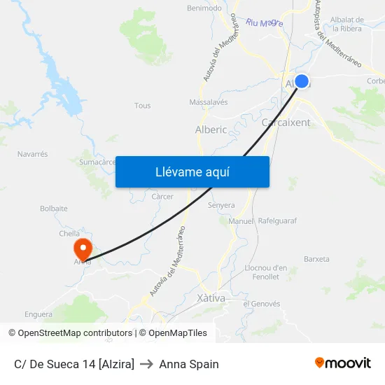 C/ De Sueca 14 [Alzira] to Anna Spain map