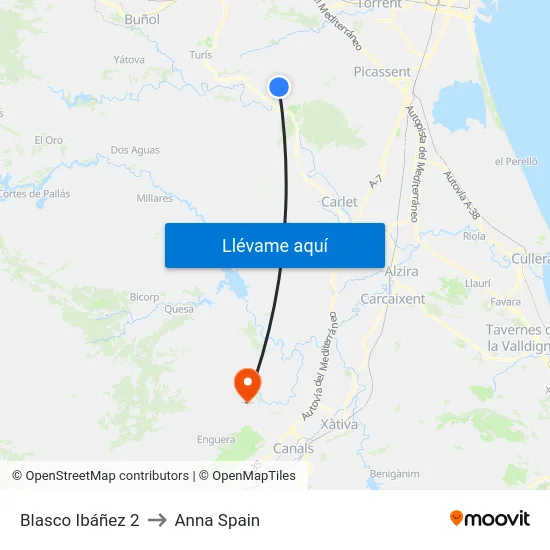 Blasco Ibáñez 2 to Anna Spain map