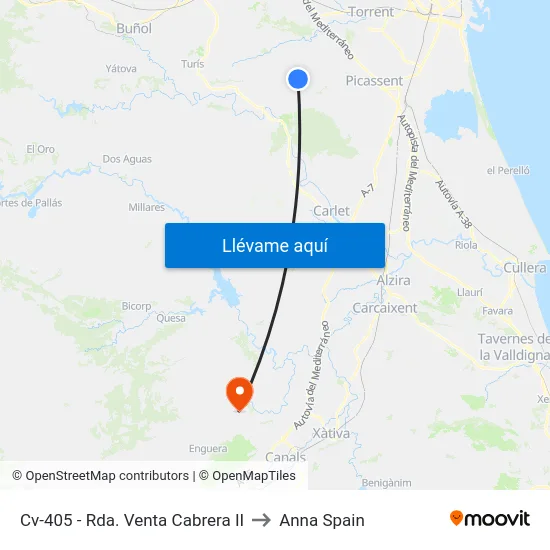 Cv-405 - Rda. Venta Cabrera II to Anna Spain map