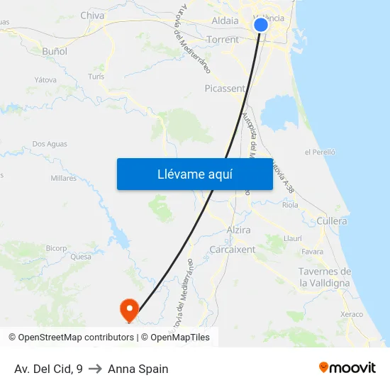 València. Cid - Aiora to Anna Spain map