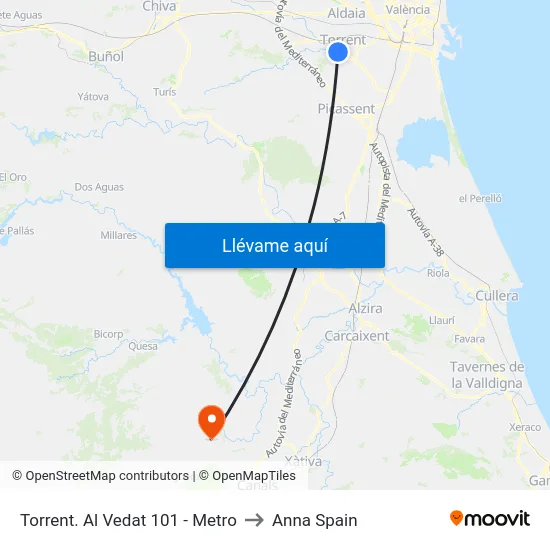 Torrent. Al Vedat 101 (Metro) to Anna Spain map