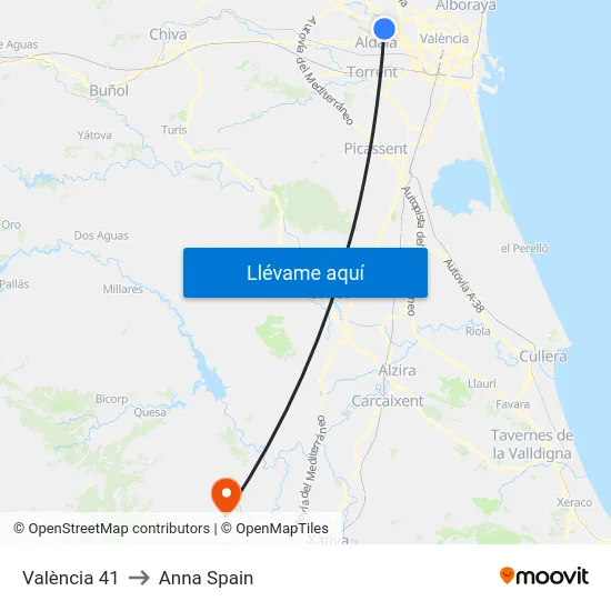 Manises. Valencia 41 to Anna Spain map