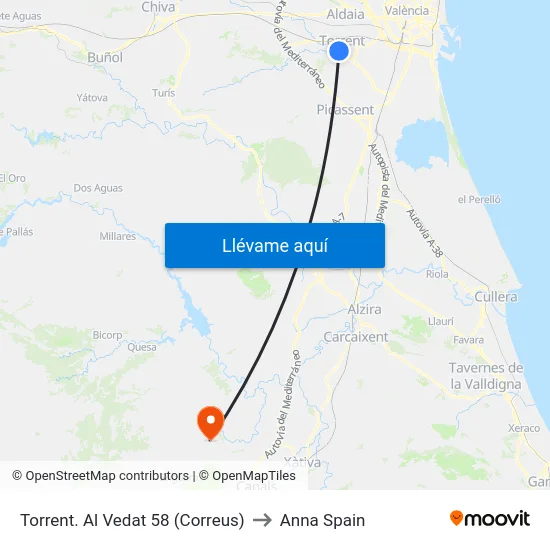 Torrent. Al Vedat 58 (Correus) to Anna Spain map