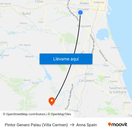 Pintor Genaro Palau (Villa Carmen) to Anna Spain map