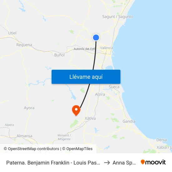 Paterna. Benjamin Franklin - L. Pasteur to Anna Spain map