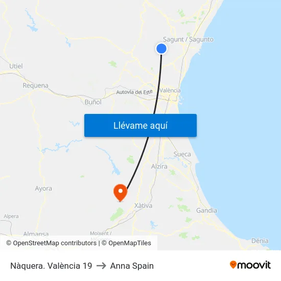 Nàquera. València 19 to Anna Spain map
