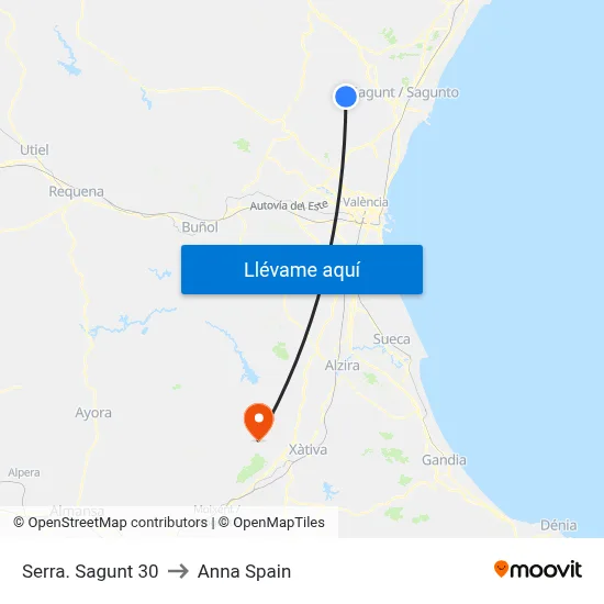 Serra. Sagunt 30 to Anna Spain map