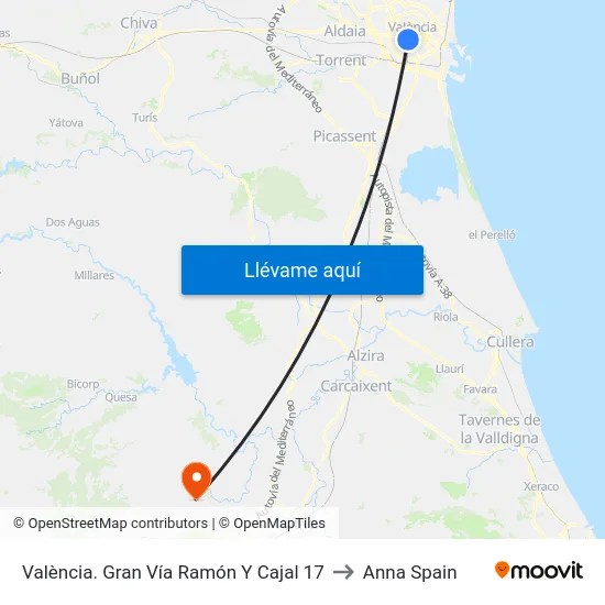 València. Gran Vía Ramón Y Cajal 17 to Anna Spain map