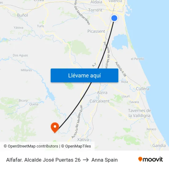 Alfafar. Alcalde José Puertas 26 to Anna Spain map