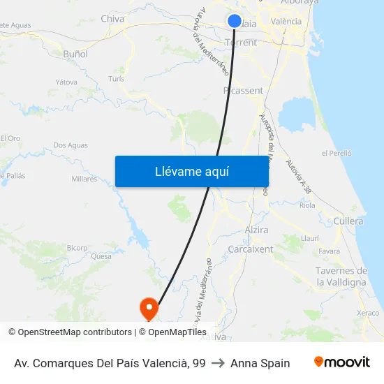 Av. Comarques Del País Valencià, 99 to Anna Spain map