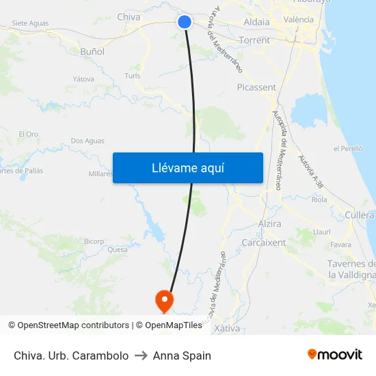 Chiva. Urb. Carambolo to Anna Spain map