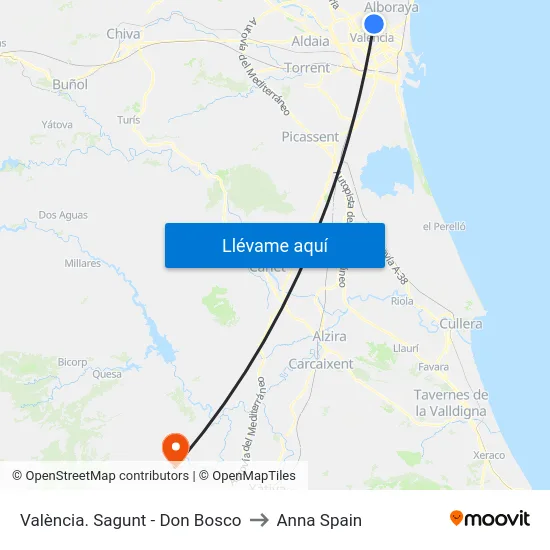 València. Sagunt - Don Bosco to Anna Spain map