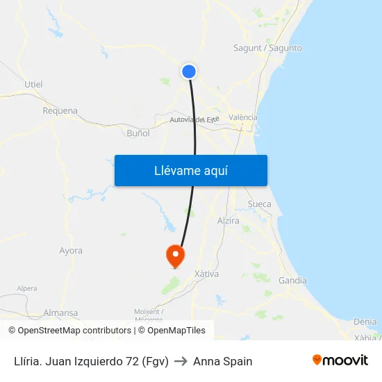 Llíria. Juan Izquierdo 72 (Fgv) to Anna Spain map