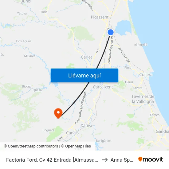 Factoría Ford, Cv-42 Entrada [Almussafes] to Anna Spain map
