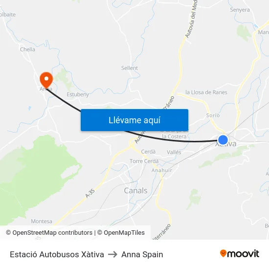 Estació Autobusos Xàtiva to Anna Spain map