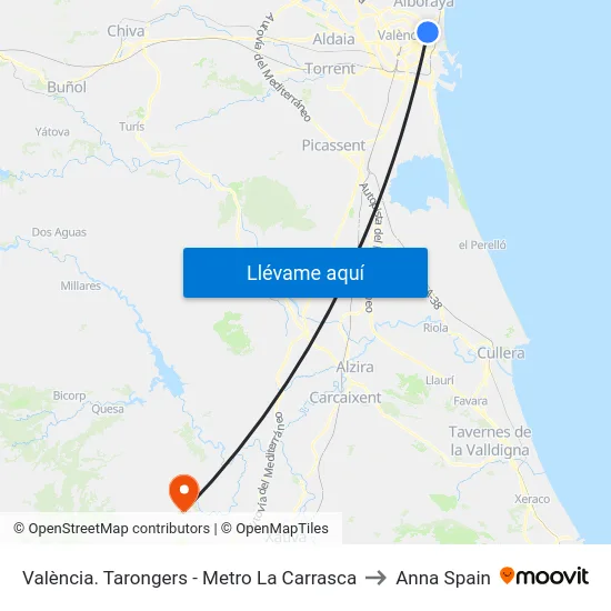 València. Tarongers - Metro La Carrasca to Anna Spain map