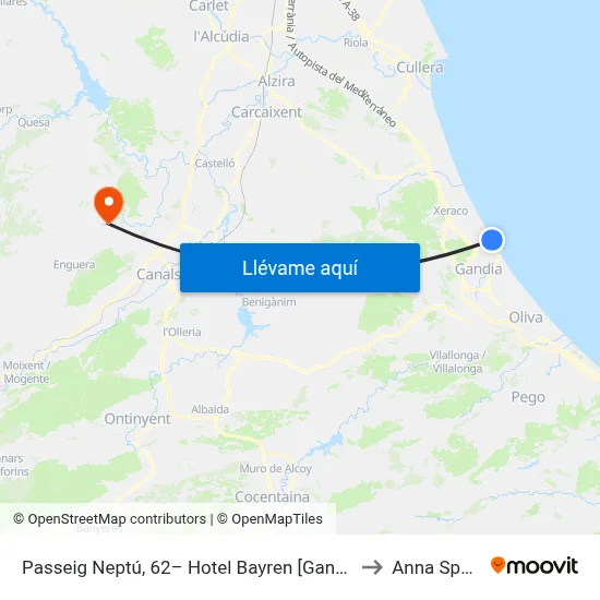 Passeig Neptú, 62– Hotel Bayren [Gandia] to Anna Spain map