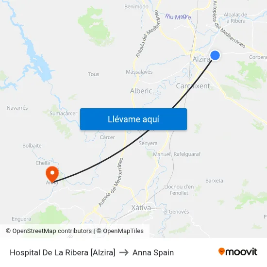 Hospital De La Ribera [Alzira] to Anna Spain map