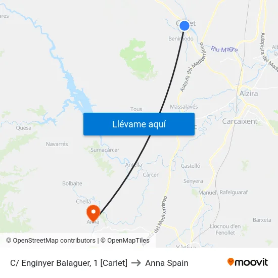 C/ Enginyer Balaguer, 1 [Carlet] to Anna Spain map