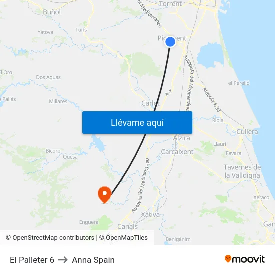El Palleter 6 to Anna Spain map