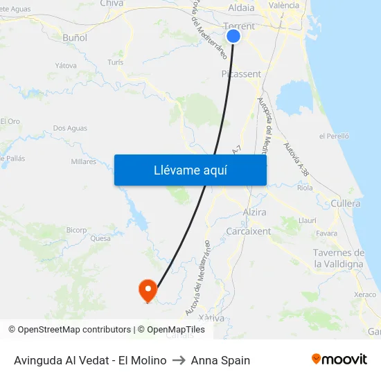 Avinguda Al Vedat - El Molino to Anna Spain map