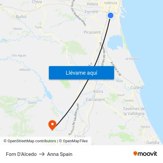 Forn D'Alcedo to Anna Spain map