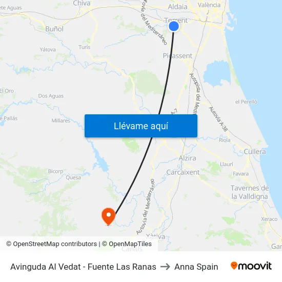 Avinguda Al Vedat - Fuente Las Ranas to Anna Spain map