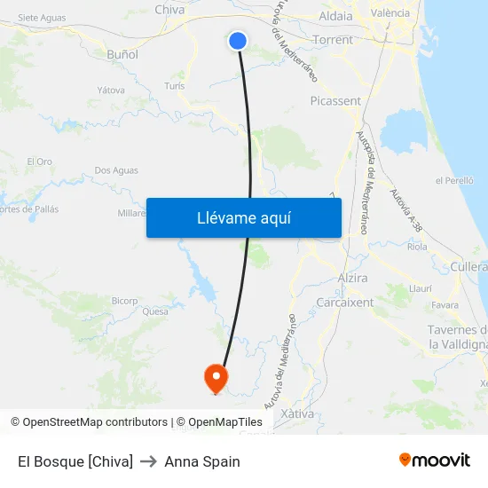 El Bosque [Chiva] to Anna Spain map