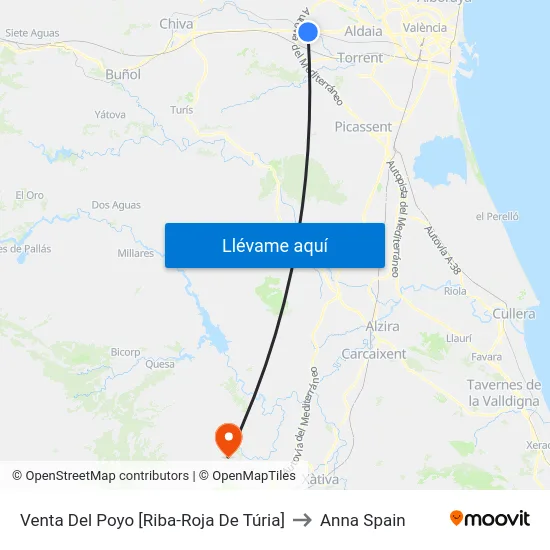 Venta Del Poyo [Riba-Roja De Túria] to Anna Spain map