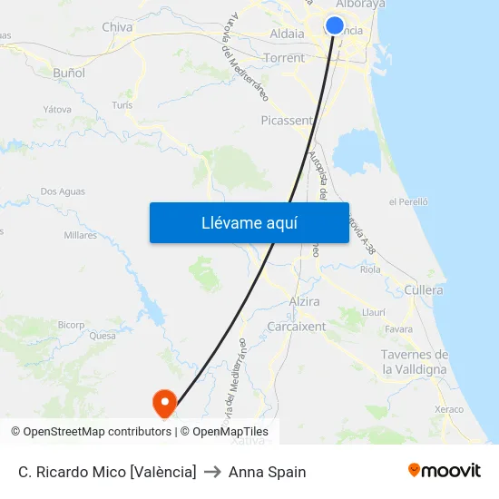 C. Ricardo Mico [València] to Anna Spain map