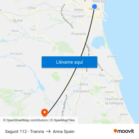 Sagunt 112 - Tranvia to Anna Spain map