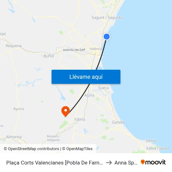 Plaça Corts Valencianes [Pobla De Farnals, La] to Anna Spain map