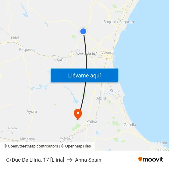 C/Duc De Llíria, 17 [Llíria] to Anna Spain map