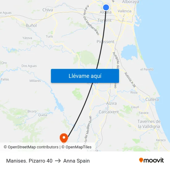 Manises. Pizarro 40 to Anna Spain map