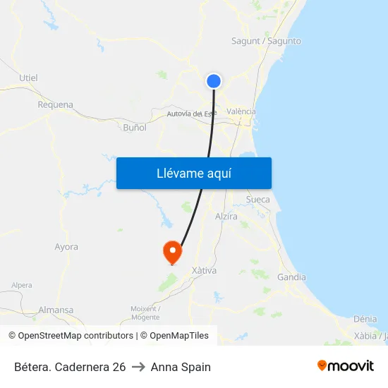 Bétera. Cadernera 26 to Anna Spain map