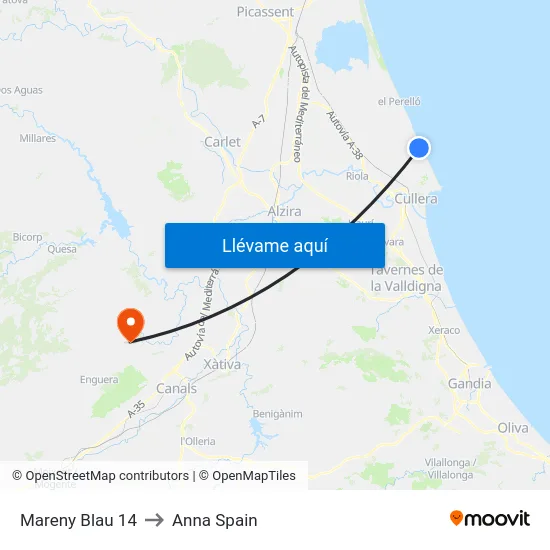 Mareny Blau 14 to Anna Spain map