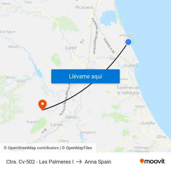 Ctra. Cv-502 - Les Palmeres I to Anna Spain map