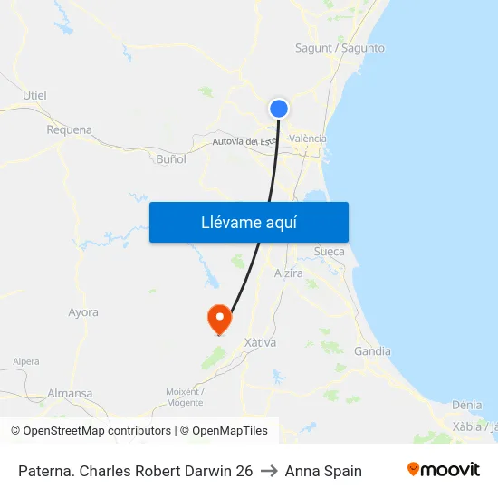 Paterna. Charles Robert Darwin 26 to Anna Spain map