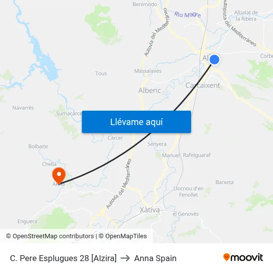 C. Pere Esplugues 28 [Alzira] to Anna Spain map