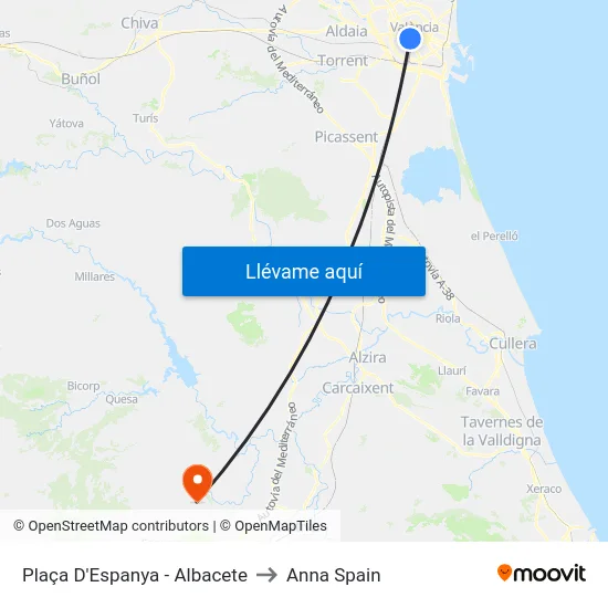 Plaça D'Espanya - Albacete to Anna Spain map