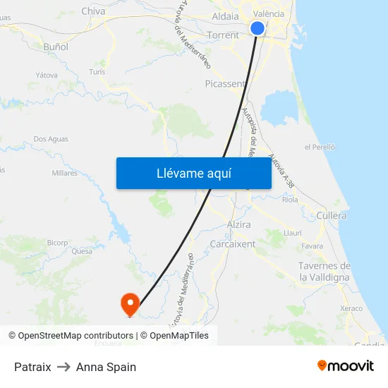 Patraix to Anna Spain map