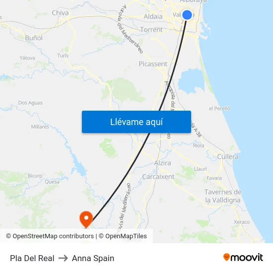 Pla Del Real to Anna Spain map