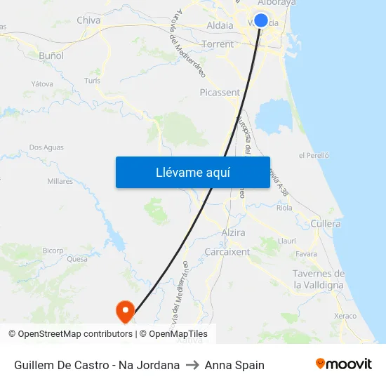 Guillem De Castro - Na Jordana to Anna Spain map