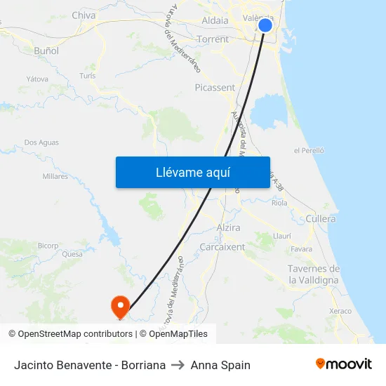 Jacinto Benavente - Borriana to Anna Spain map