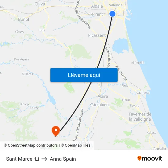 Sant Marcel·Lí to Anna Spain map