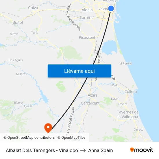 Albalat Dels Tarongers - Vinalopó to Anna Spain map